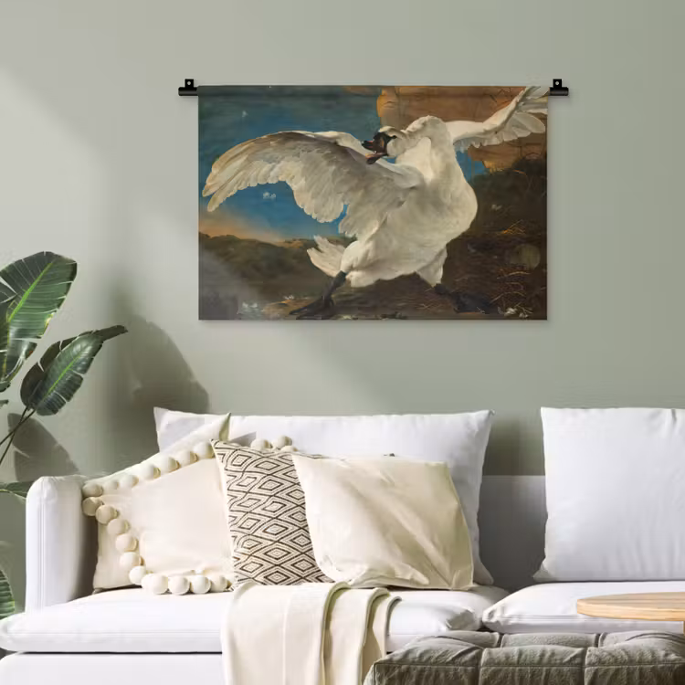 De bedreigde zwaan - Schilderij van Jan Asselijn Wandkleed katoen klein -sfeer7