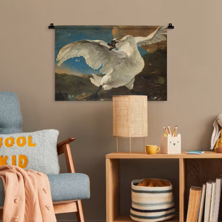 De bedreigde zwaan - Schilderij van Jan Asselijn Wandkleed katoen klein -wsfeer4_kind