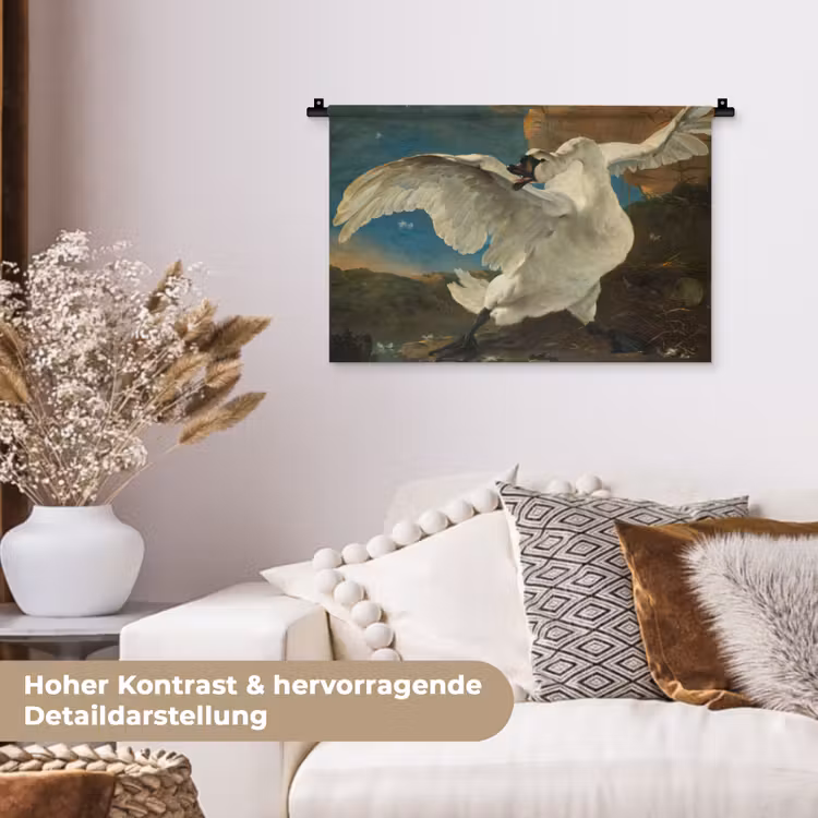 De bedreigde zwaan - Schilderij van Jan Asselijn Wandkleed katoen klein -tsfeer1_DE