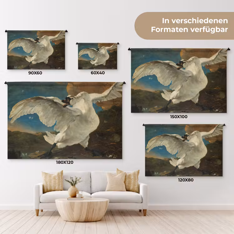 De bedreigde zwaan - Schilderij van Jan Asselijn Wandkleed katoen klein -tsfeer8_DE