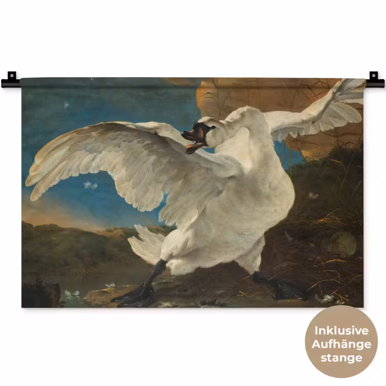 De bedreigde zwaan - Schilderij van Jan Asselijn Wandkleed katoen klein -t3d_DE