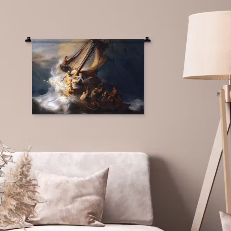 De storm op het meer van Galilea - Rembrandt van Rijn Wandkleed katoen klein -sfeer4
