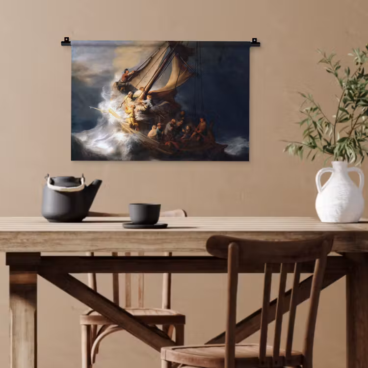 De storm op het meer van Galilea - Rembrandt van Rijn Wandkleed katoen klein -sfeer6