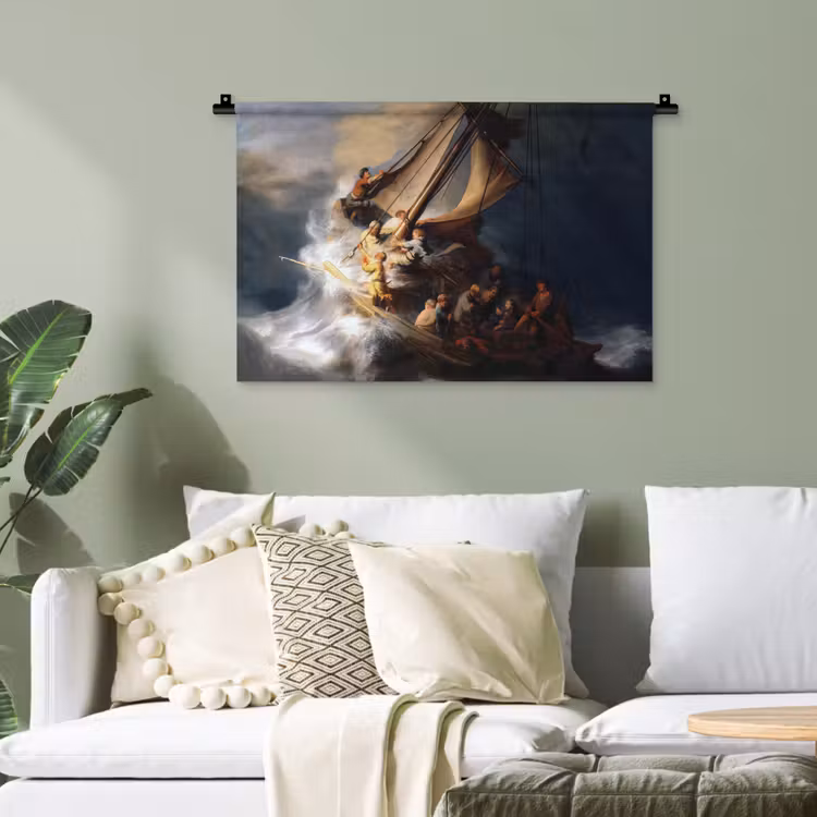 De storm op het meer van Galilea - Rembrandt van Rijn Wandkleed katoen klein -sfeer7