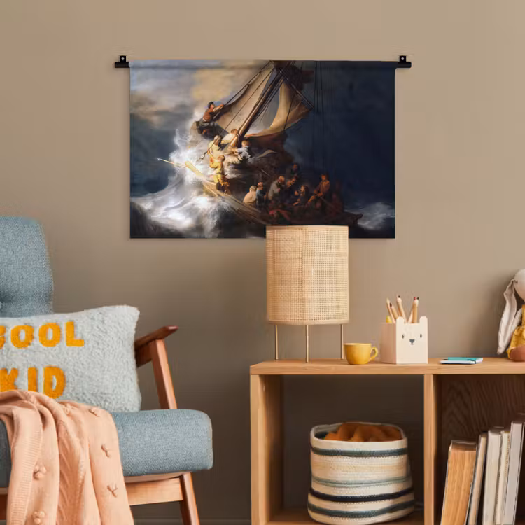 De storm op het meer van Galilea - Rembrandt van Rijn Wandkleed katoen klein -wsfeer4_kind