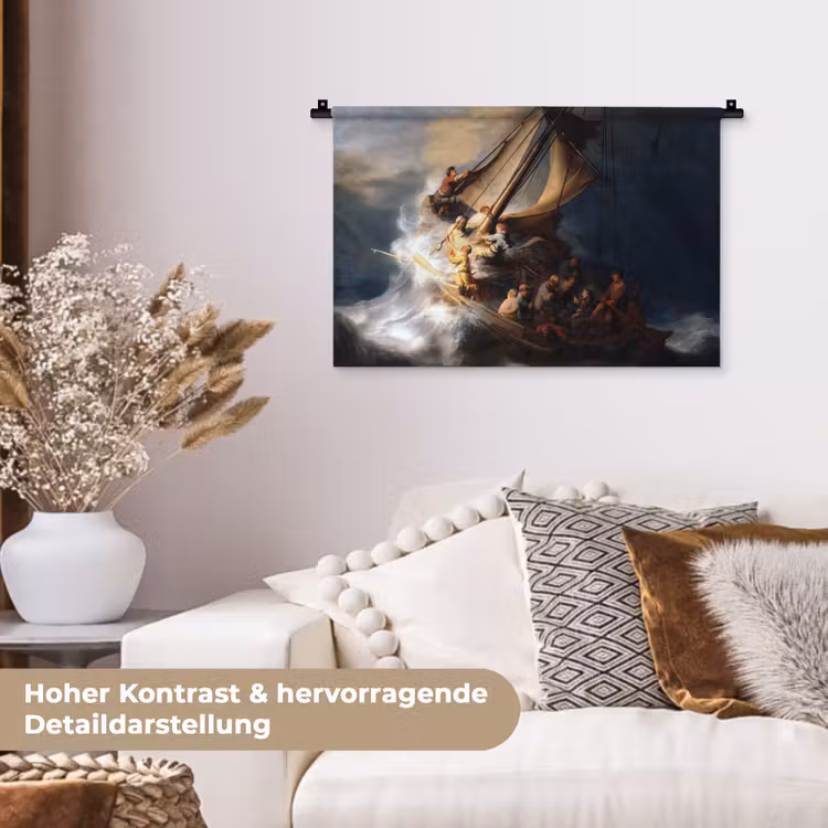De storm op het meer van Galilea - Rembrandt van Rijn Wandkleed katoen klein -tsfeer1_DE