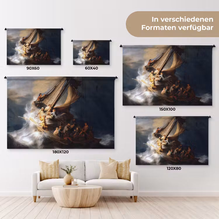 De storm op het meer van Galilea - Rembrandt van Rijn Wandkleed katoen klein -tsfeer8_DE