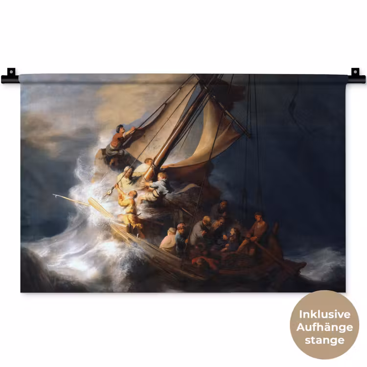 De storm op het meer van Galilea - Rembrandt van Rijn Wandkleed katoen klein -t3d_DE