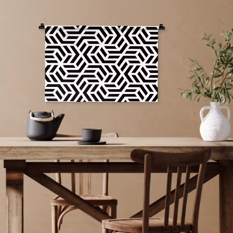 Design - Geometrie - Patroon - Zwart - Wit Wandkleed katoen klein 269 -sfeer6