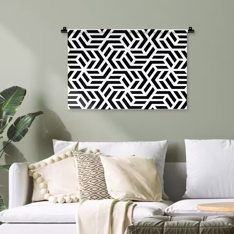 Design - Geometrie - Patroon - Zwart - Wit Wandkleed katoen klein 269 -sfeer7