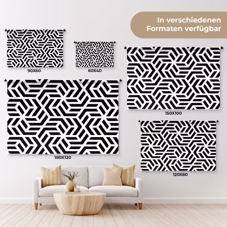 Design - Geometrie - Patroon - Zwart - Wit Wandkleed katoen klein 269 -tsfeer8_DE