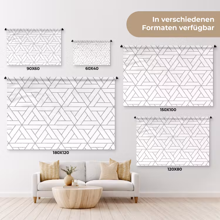 Design - Lijn - Patroon - Zwart - Wit Wandkleed katoen klein 269 -tsfeer8_DE