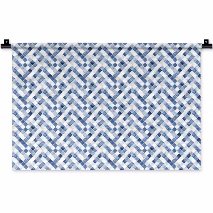 Diamant - Patroon - Blauw - Wit Wandkleed katoen klein 269 -zz3d