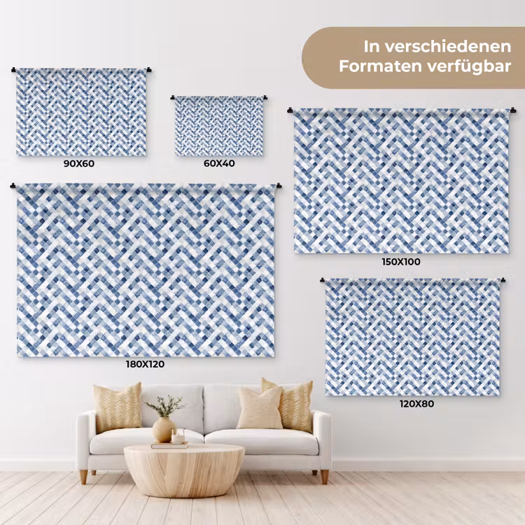 Diamant - Patroon - Blauw - Wit Wandkleed katoen klein 269 -tsfeer8_DE
