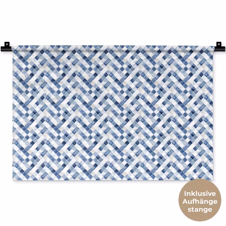 Diamant - Patroon - Blauw - Wit Wandkleed katoen klein 269 -t3d_DE