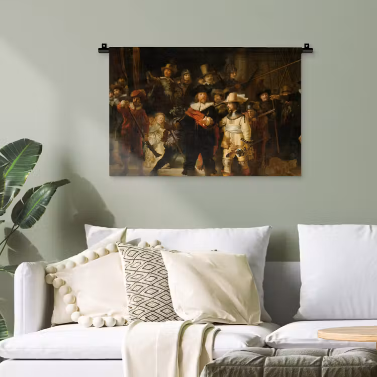 De Nachtwacht - Schilderij van Rembrandt van Rijn Wandkleed katoen klein -sfeer7