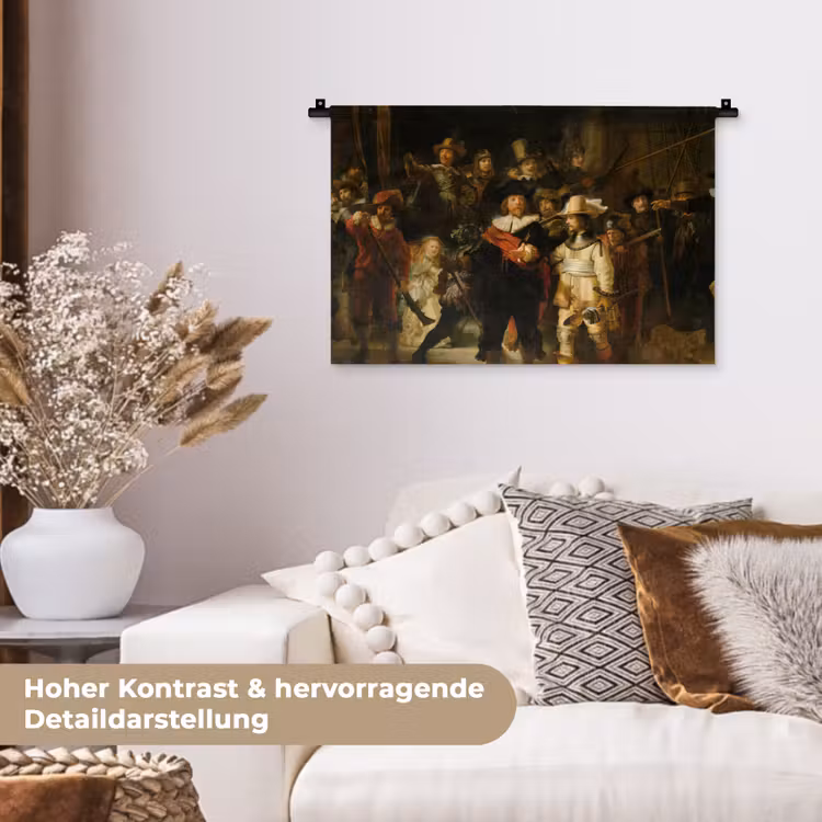 De Nachtwacht - Schilderij van Rembrandt van Rijn Wandkleed katoen klein -tsfeer1_DE