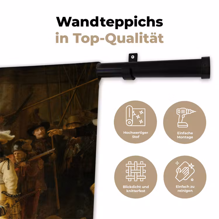 De Nachtwacht - Schilderij van Rembrandt van Rijn Wandkleed katoen klein -tsfeer2_DE