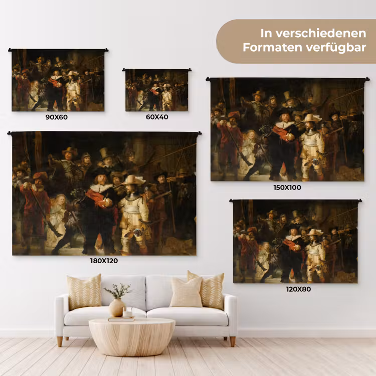 De Nachtwacht - Schilderij van Rembrandt van Rijn Wandkleed katoen klein -tsfeer8_DE