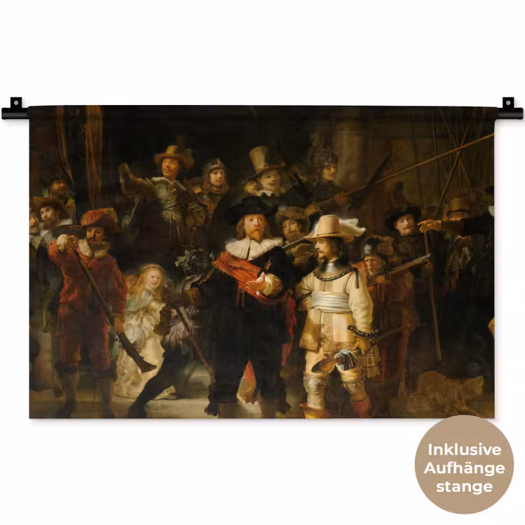 De Nachtwacht - Schilderij van Rembrandt van Rijn Wandkleed katoen klein -t3d_DE