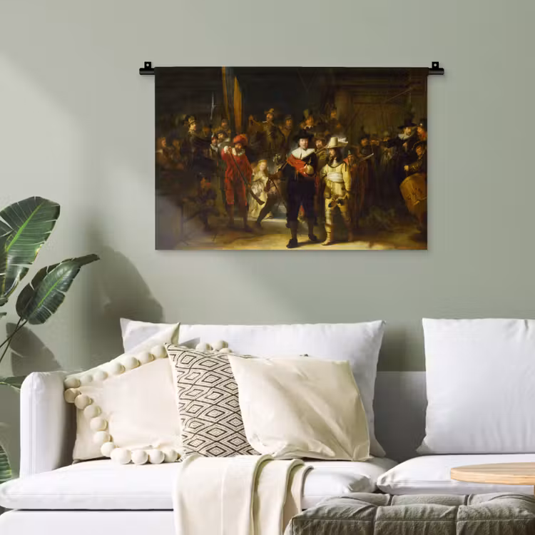 De Nachtwacht - Rembrandt van Rijn Wandkleed katoen klein -sfeer7