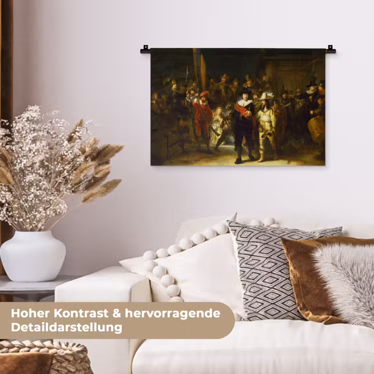 De Nachtwacht - Rembrandt van Rijn Wandkleed katoen klein -tsfeer1_DE