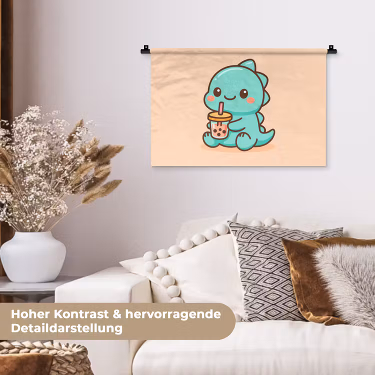 Dino - Boba - kawaii - Oranje Wandkleed katoen klein -tsfeer1_DE