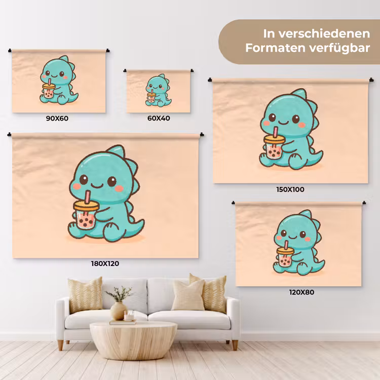 Dino - Boba - kawaii - Oranje Wandkleed katoen klein -tsfeer8_DE