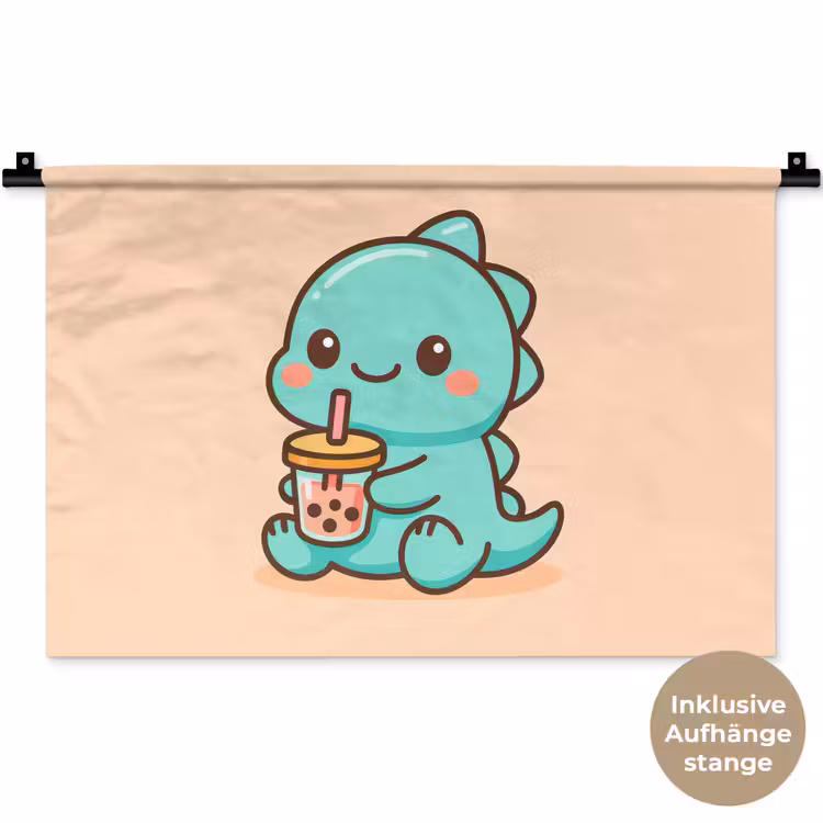 Dino - Boba - kawaii - Oranje Wandkleed katoen klein -t3d_DE
