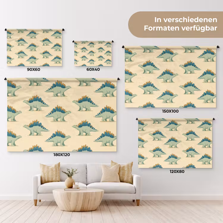 Dino - Patroon - Groen Wandkleed katoen klein 269 -tsfeer8_DE