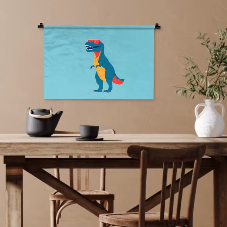 Dinosaurus - Blauw - Zonnebril Wandkleed katoen klein -sfeer6