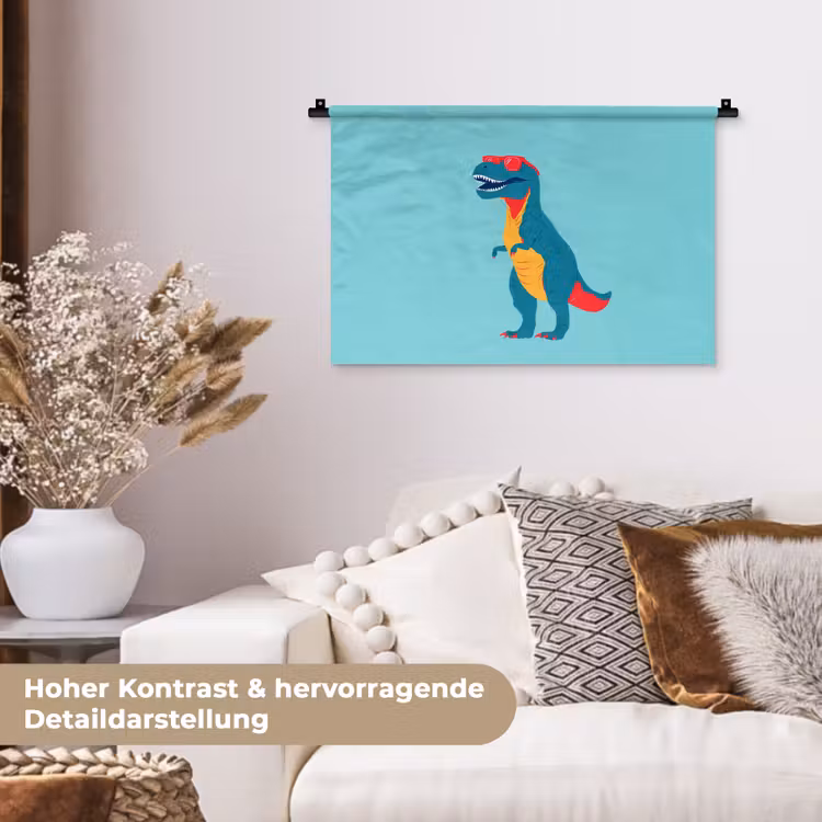 Dinosaurus - Blauw - Zonnebril Wandkleed katoen klein -tsfeer1_DE