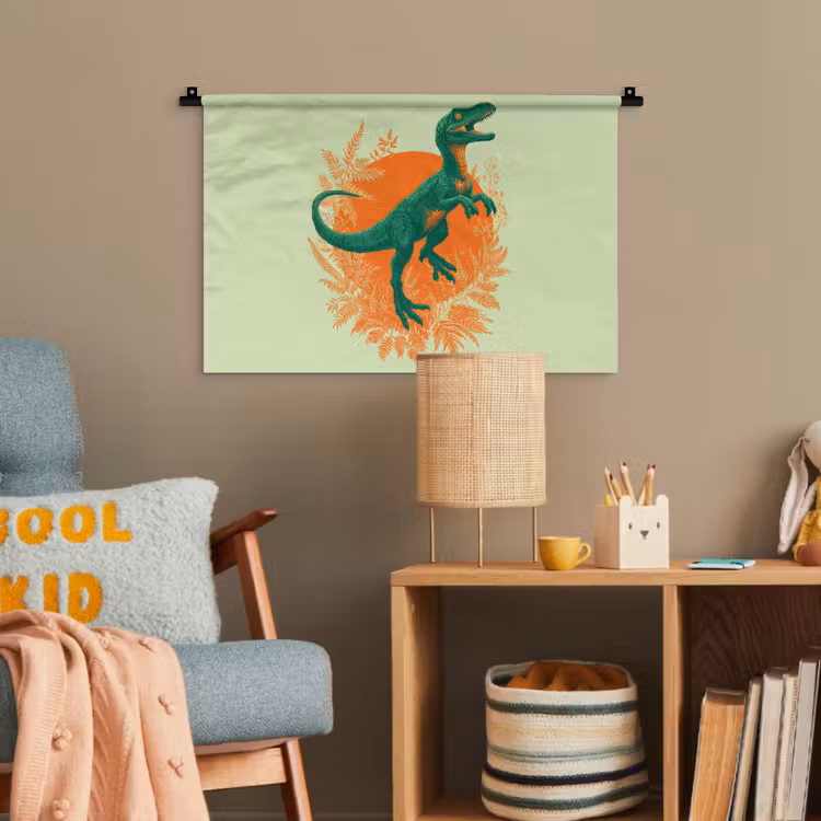Dinosaurus - Groen - Planten - Cirkel Wandkleed katoen klein -wsfeer4_kind
