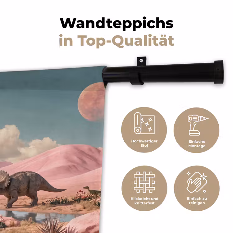 Wandteppich - Dinosaurier – Rosa – Landschaft - Dinosaurus - Roze - Landschap Wandkleed katoen klein