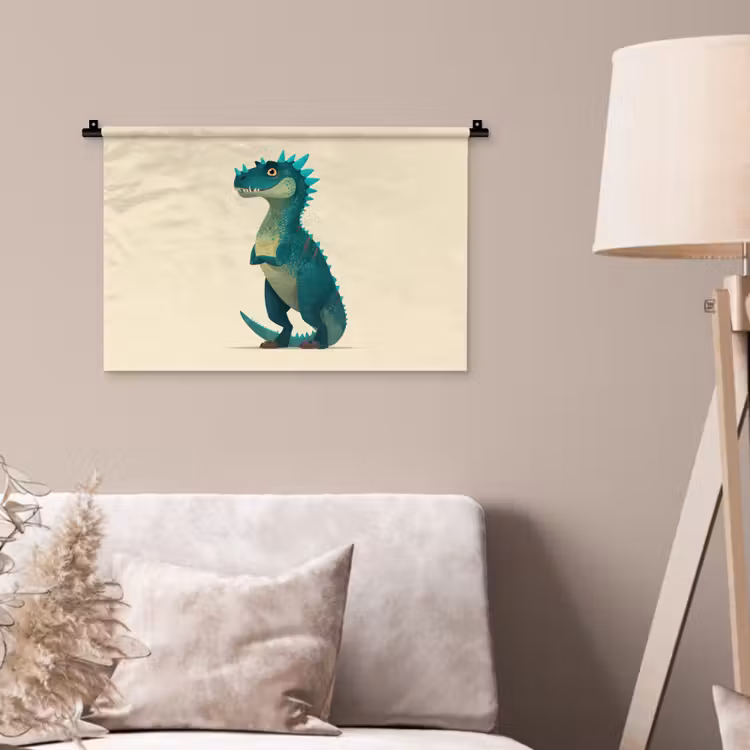Dinosaurus - Turquoise - Stekels Wandkleed katoen klein -sfeer4