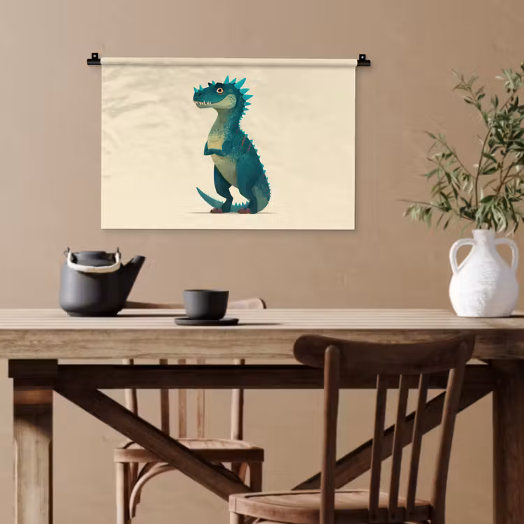 Dinosaurus - Turquoise - Stekels Wandkleed katoen klein -sfeer6