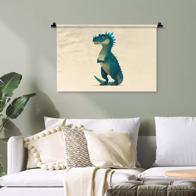 Dinosaurus - Turquoise - Stekels Wandkleed katoen klein -sfeer7