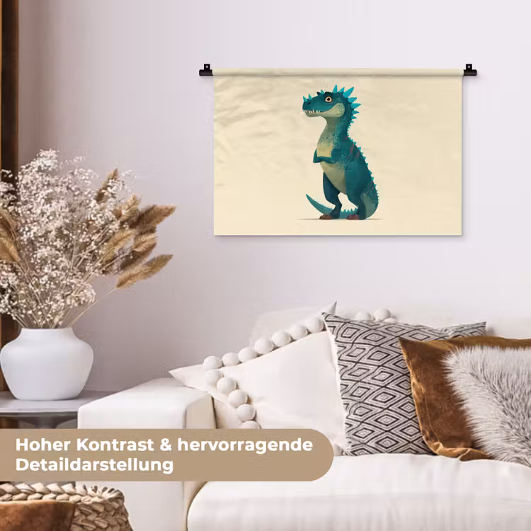 Dinosaurus - Turquoise - Stekels Wandkleed katoen klein -tsfeer1_DE
