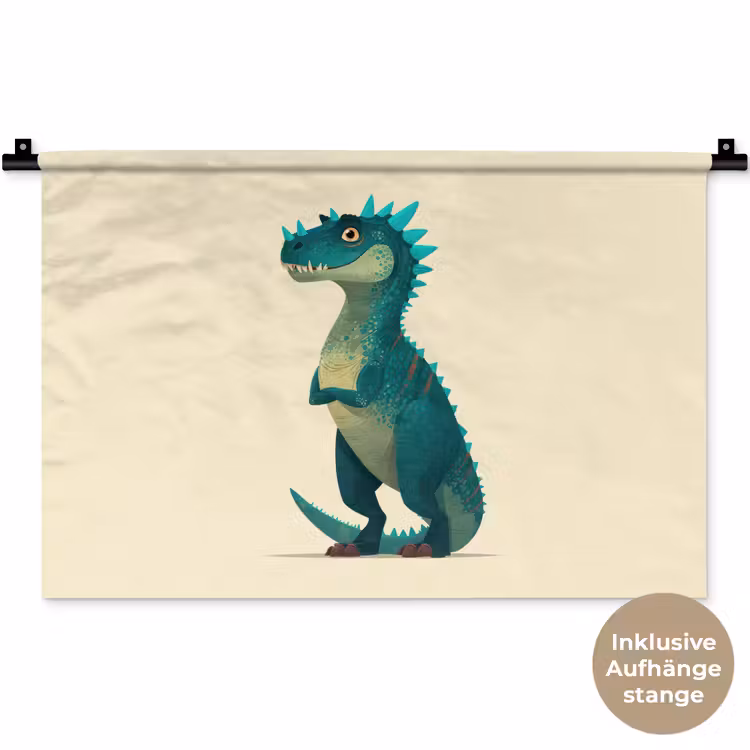 Dinosaurus - Turquoise - Stekels Wandkleed katoen klein -t3d_DE