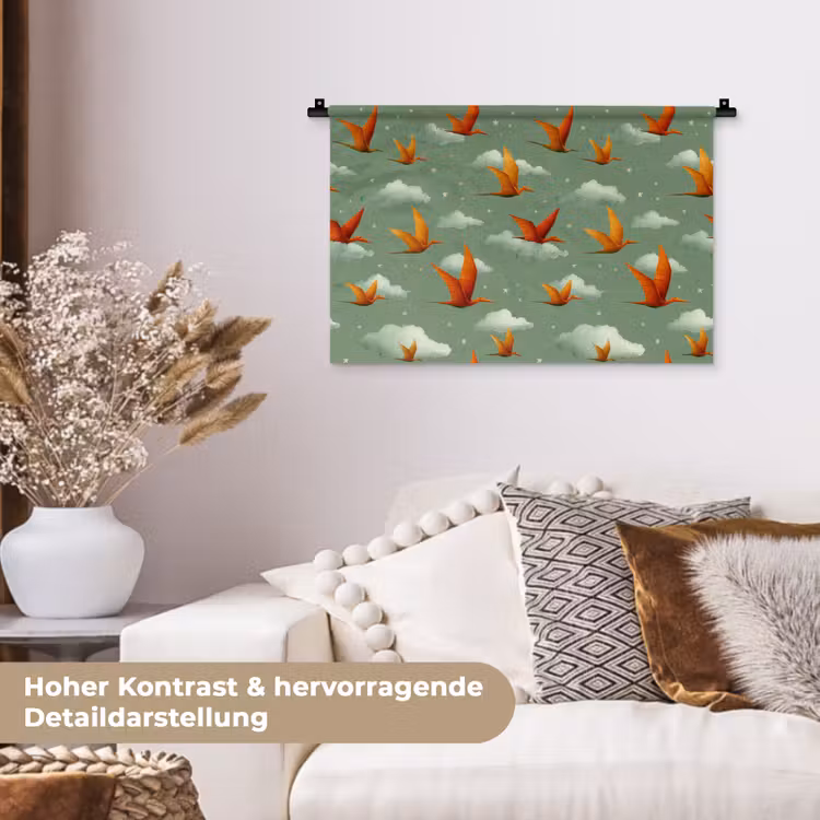 Dinosaurussen - Wolken - Sterren - Oranje Wandkleed katoen klein -tsfeer1_DE