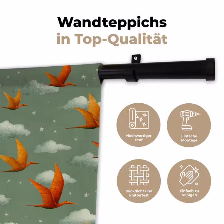Dinosaurussen - Wolken - Sterren - Oranje Wandkleed katoen klein -tsfeer2_DE