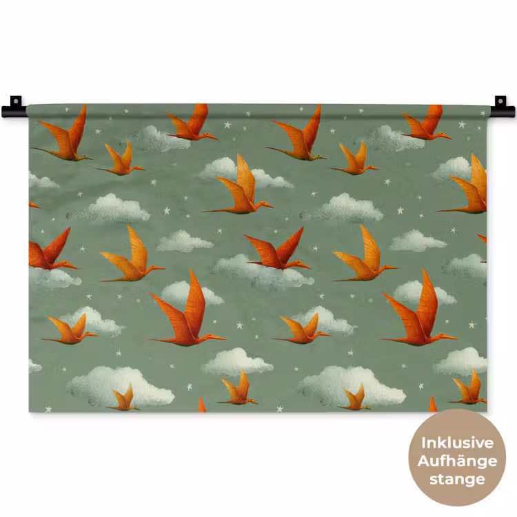 Dinosaurussen - Wolken - Sterren - Oranje Wandkleed katoen klein -t3d_DE