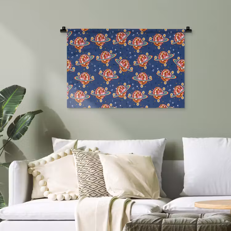 Disco - Blauw - Patroon Wandkleed katoen klein 269 -sfeer7