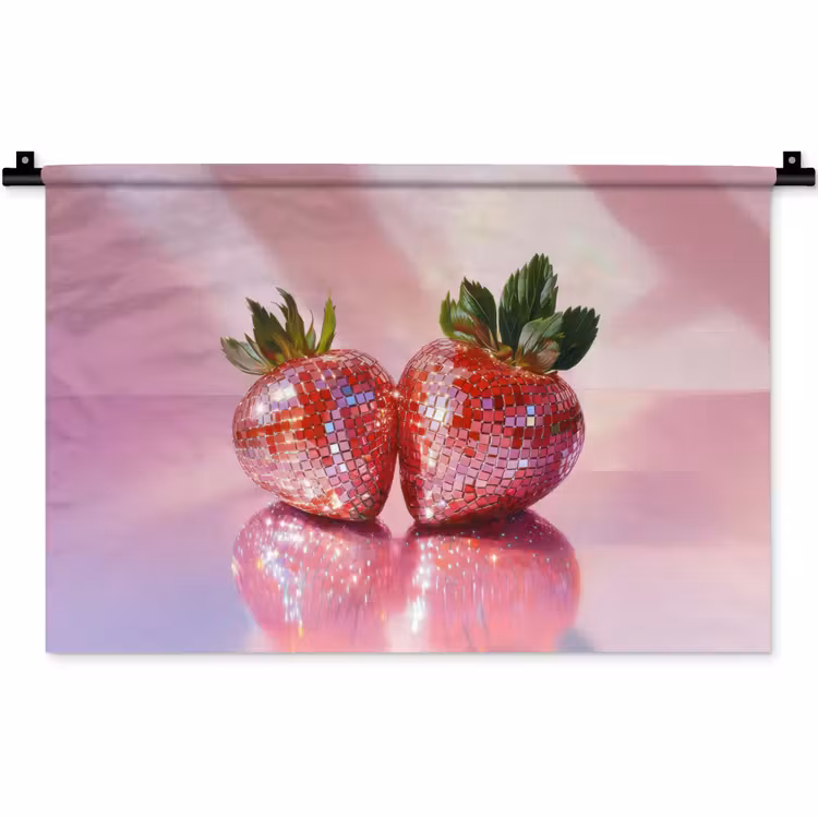 Disco - Fruit - Glitter - Strawberry Wandkleed katoen klein -zz3d