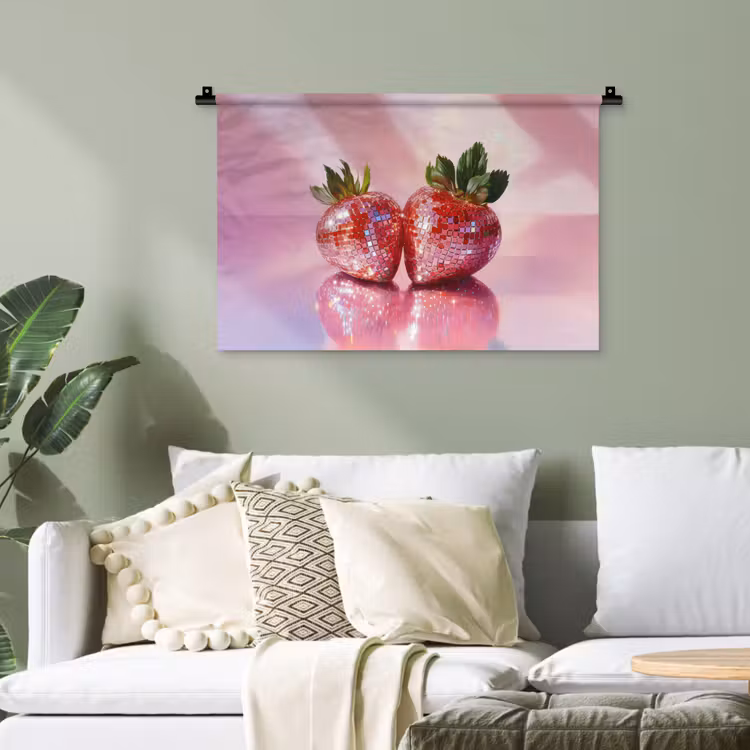 Disco - Fruit - Glitter - Strawberry Wandkleed katoen klein -sfeer7