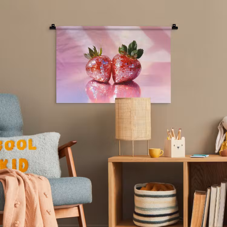 Disco - Fruit - Glitter - Strawberry Wandkleed katoen klein -wsfeer4_kind