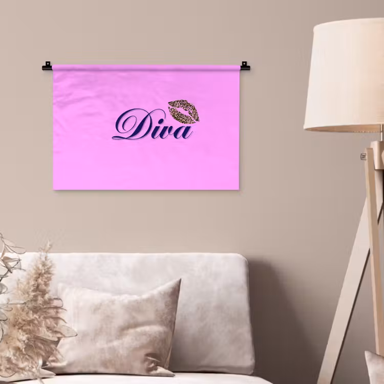 Diva - Lip - Panterprint - Roze Wandkleed katoen klein -sfeer4