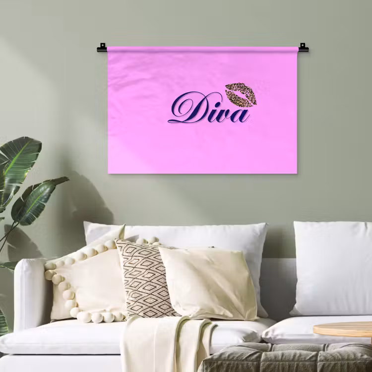 Diva - Lip - Panterprint - Roze Wandkleed katoen klein -sfeer7