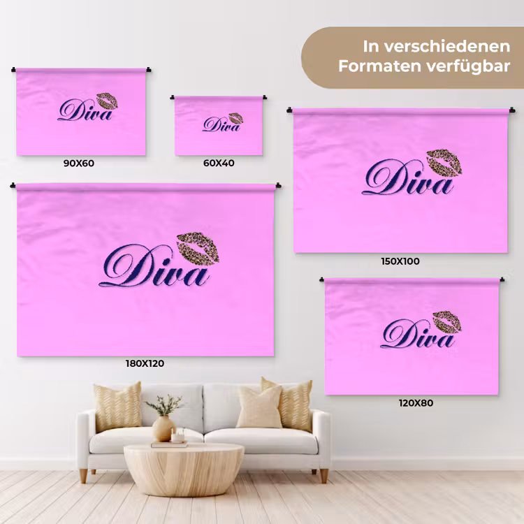 Diva - Lip - Panterprint - Roze Wandkleed katoen klein -tsfeer8_DE