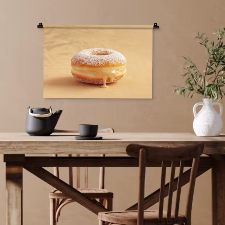 Donut - Romig - Poedersuiker - Beige Wandkleed katoen klein -sfeer6